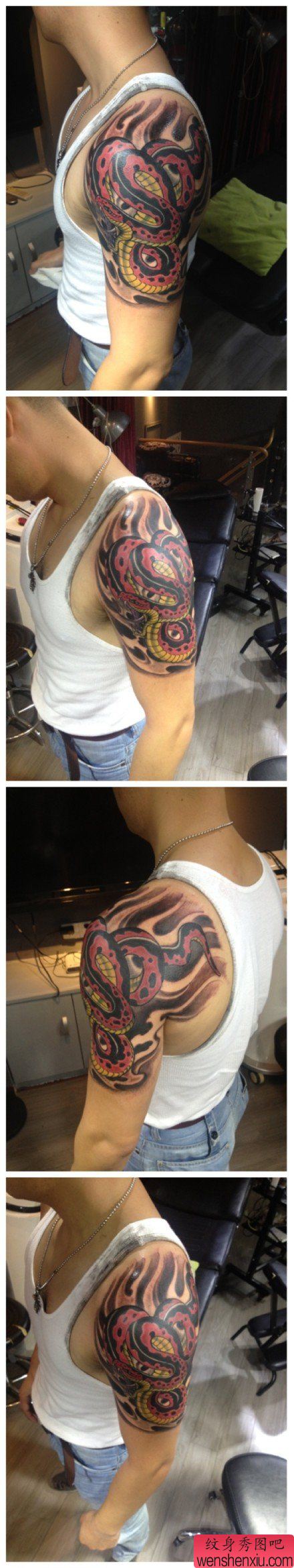 手臂流行经典的一幅蛇纹身图案