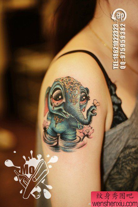 手臂可爱流行的小象纹身图案