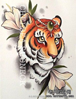 一幅流行很酷的彩色虎头纹身手稿