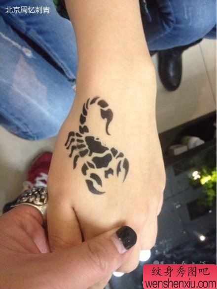 女生手背流行流行的图腾蝎子纹身图案