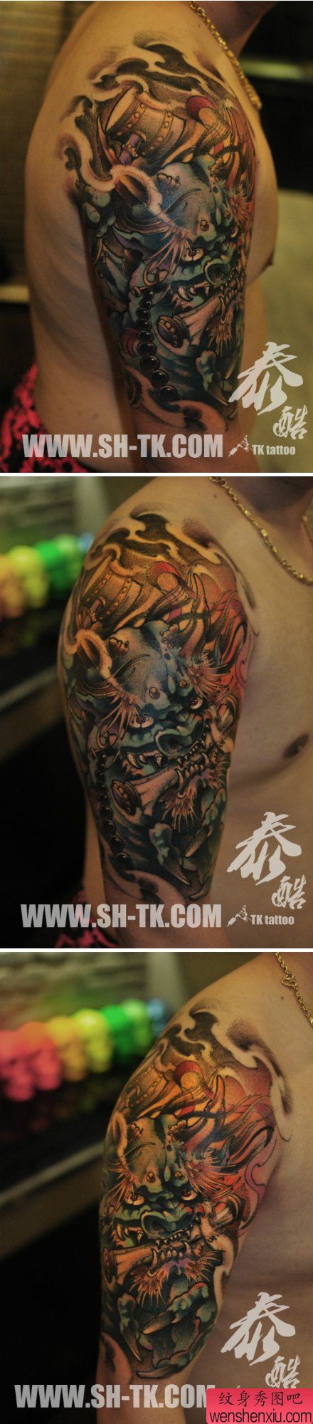 手臂一幅很酷霸气的雷神纹身图案