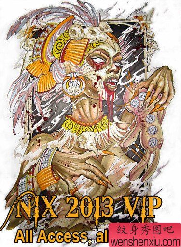 一幅超酷的僵尸版印第安美女纹身手稿