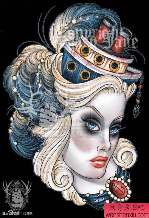 一幅流行流行的欧美美女纹身手稿