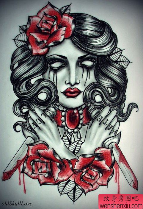 另类流行的欧美美女纹身手稿