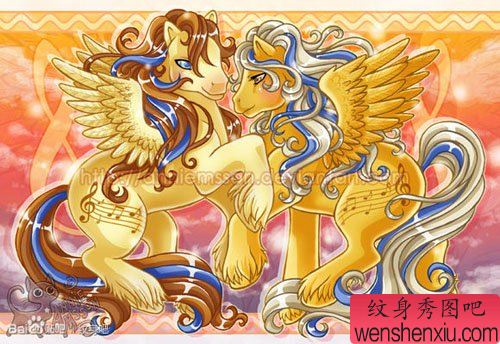一幅梦幻般的的小天马纹身手稿