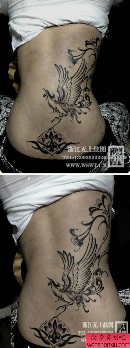 美女后背流行精美的图腾凤凰纹身图案