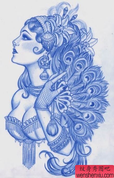 流行漂亮的欧美美女纹身手稿