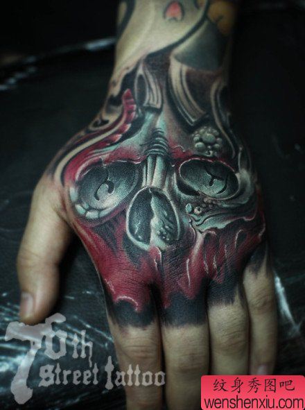 手背很酷超酷的一幅骷髅纹身图案