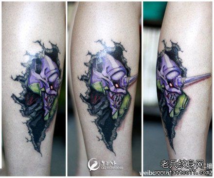 腿部另类很酷的欧美恶魔纹身图案