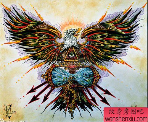 一幅霸气超酷的老鹰纹身手稿
