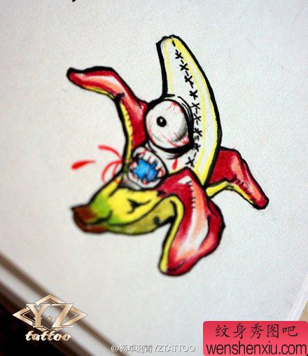 流行另类的一幅香蕉纹身手稿