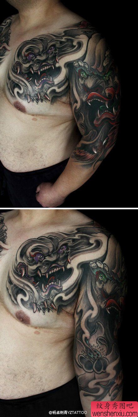 推荐超帅很酷的一幅半胛唐狮子纹身图案作品图片