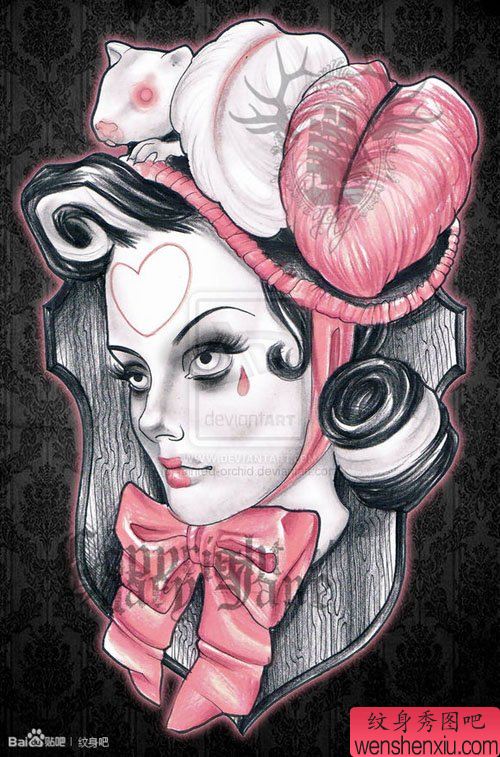 一幅另类流行漂亮的欧美美女纹身手稿