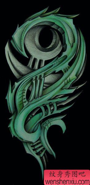 一幅很酷流行的欧美3D机械纹身手稿