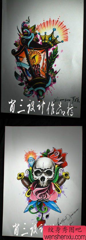 精美流行的两款欧美school纹身手稿