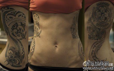 美女侧腰精美流行的毛利图腾纹身图案