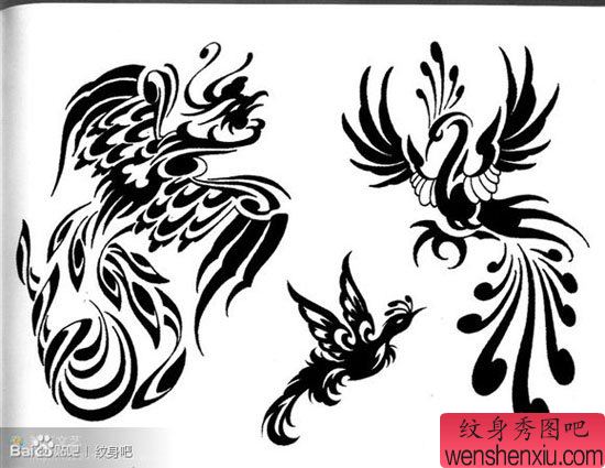 流行经典的一组图腾凤凰纹身图案