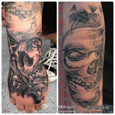 手背手臂流行很酷的欧美骷髅纹身图案