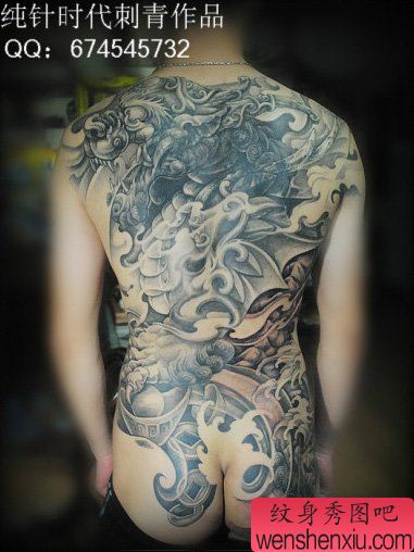 男性后背霸气超帅的满背貔貅纹身图案