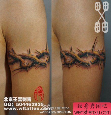 手臂流行很酷的荆棘纹身图案