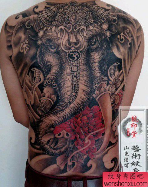 男性后背超帅经典的满背象神纹身图案