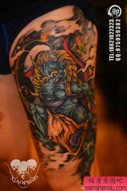 腿部超帅很酷的雷神纹身图案