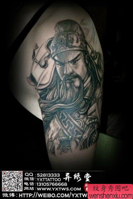 男性手稿流行很酷的黑白关公纹身图案