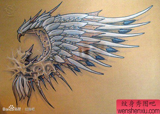 一幅很酷流行的翅膀纹身手稿