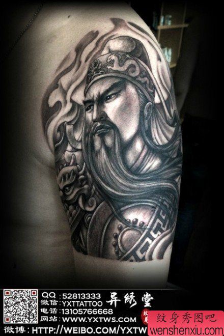 手臂超帅经典的关公纹身图案