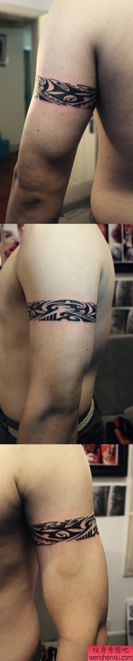 男生手臂流行经典的图腾臂环纹身图案
