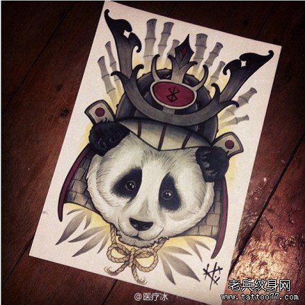 流行很酷的一幅熊猫纹身手稿