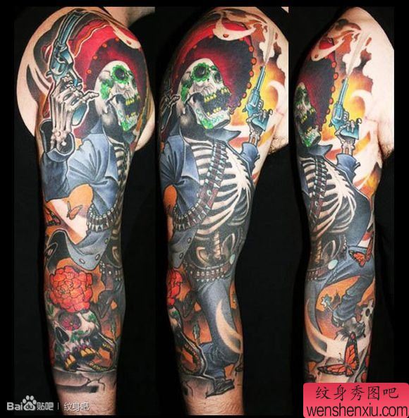 手臂超帅霸气的骷髅纹身图案
