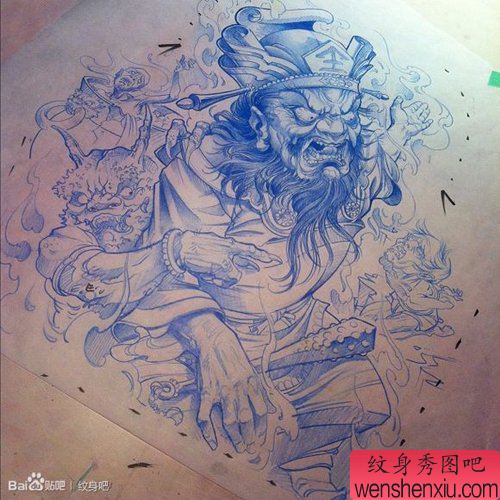 超霸气很酷的钟馗纹身手稿