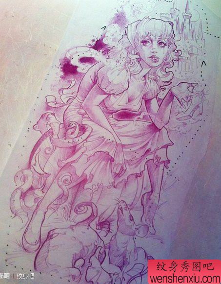 流行漂亮的一幅欧美美女纹身手稿