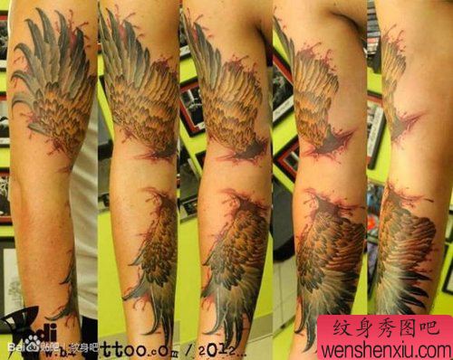 手臂流行很帅的翅膀纹身图案