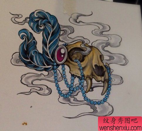 很帅经典的一幅动物骷髅纹身图案