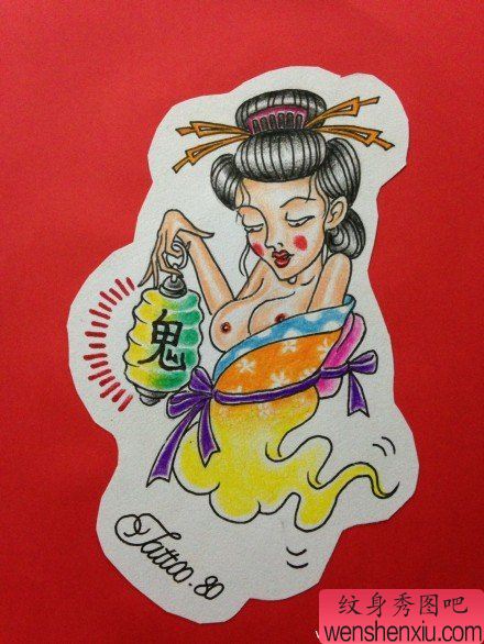 一幅漂亮的美女纹身手稿