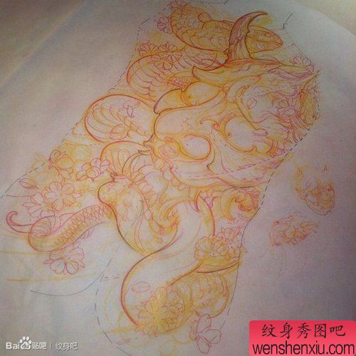 霸气超帅的一幅满背般若纹身手稿