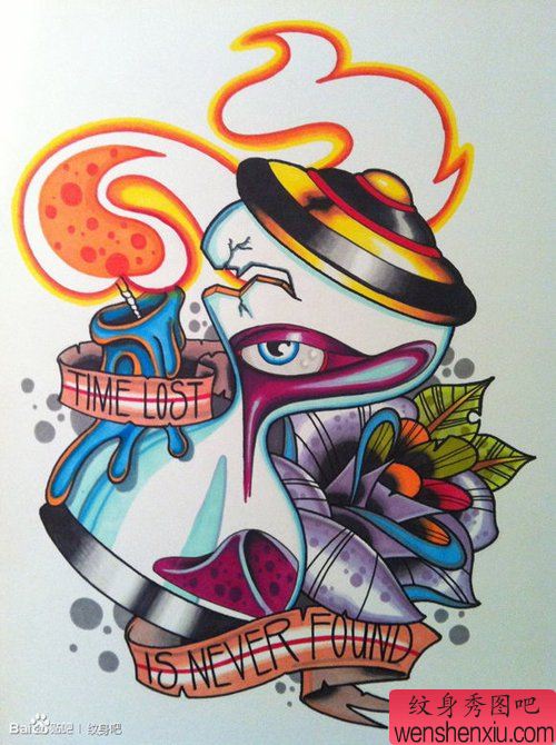 一幅流行经典的沙漏纹身手稿