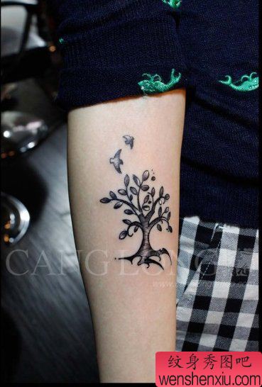 女生后背精美流行的小树纹身图案
