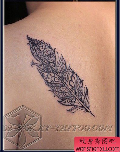 肩背流行经典的图腾羽毛纹身图案