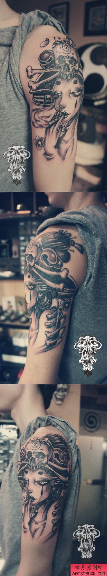 手臂流行很酷的艺妓纹身图案