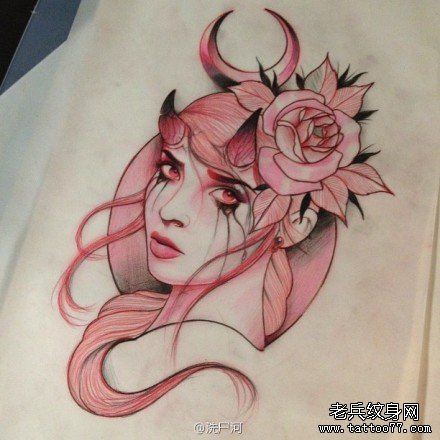 一幅漂亮的恶魔美女纹身图案