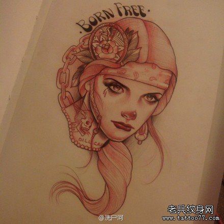 流行漂亮的一幅欧美美女纹身手稿