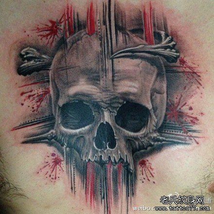 男性前胸流行很帅的欧美骷髅纹身图案