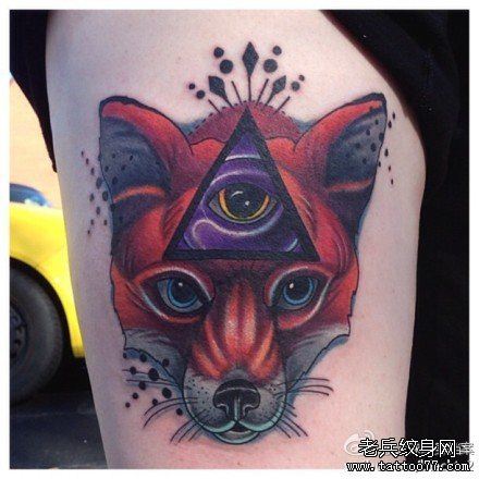 腿部流行很酷的狐狸纹身图案