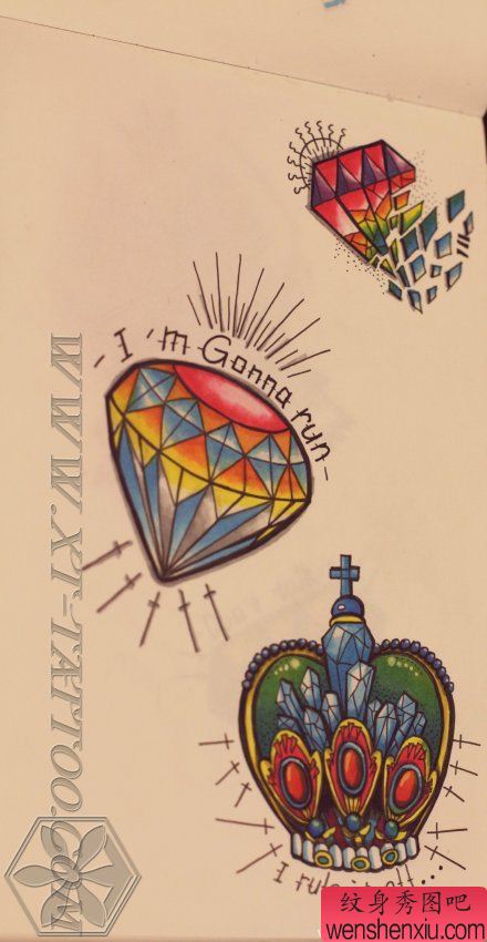 精美流行的一组钻石纹身手稿