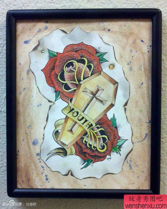 流行经典的玫瑰花纹身手稿