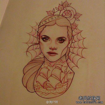 流行的欧美美女纹身手稿