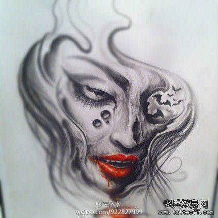 很酷经典的吸血鬼美女纹身手稿